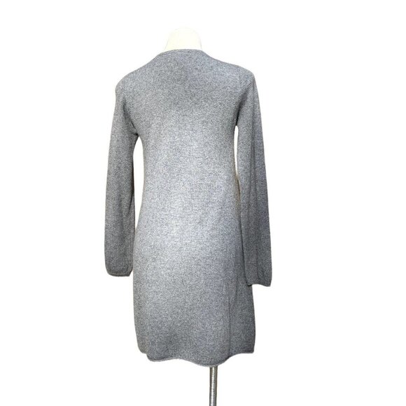 Velvet Cashmere Sweater Dress Long Sleeve Tie Neck Gray Medium - Picture 4 of 6